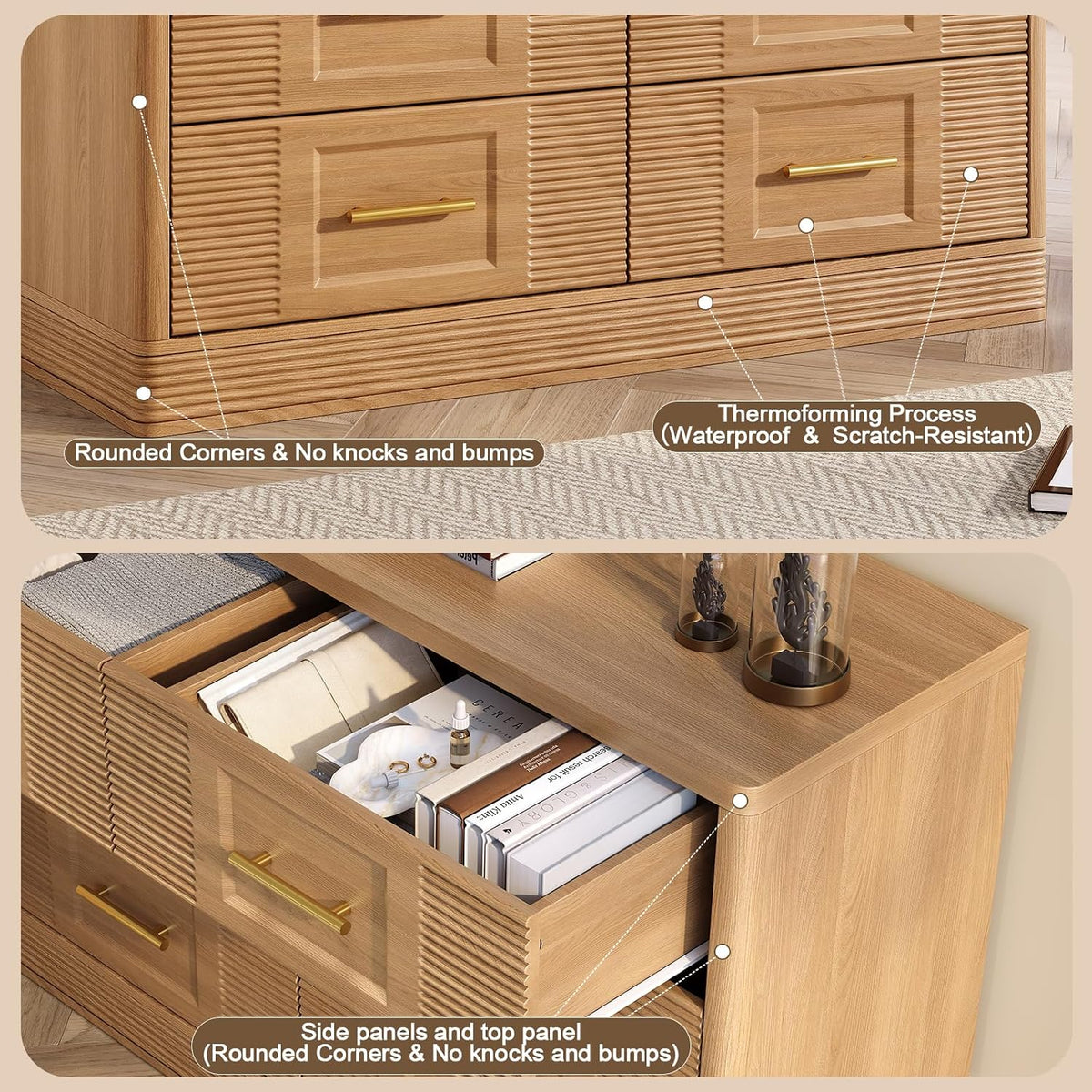 RECHHX 6 Drawer Dresser for Bedroom,Nature Oak Wooden Wide Chest of Drawers