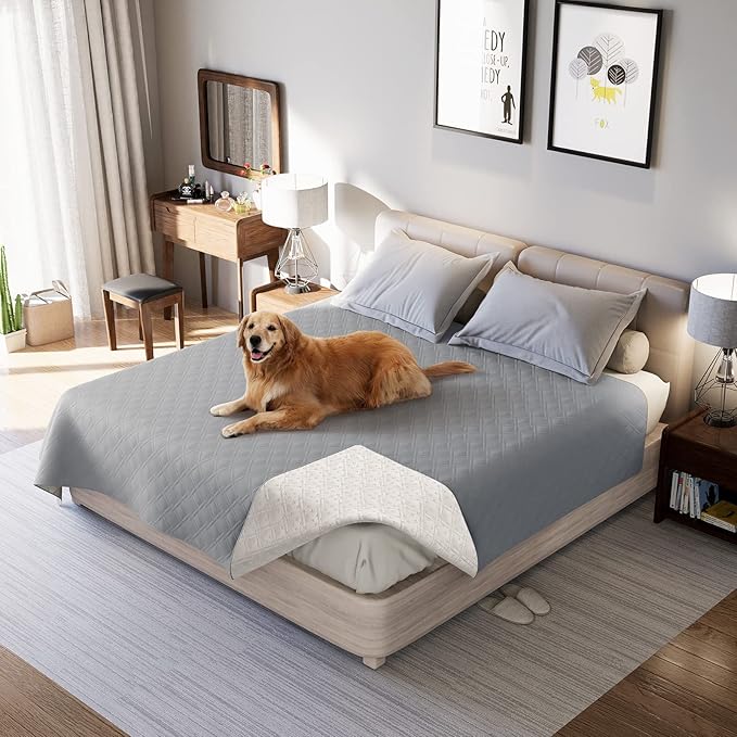 Waterproof Dog Bed Covers for Couch Protection, Water-Resistant Soft Dog Pet Blanket Anti-Slip Dog Blanket for Bed, for Furniture Bed Couch Sofa (Light Gray,40x50inch)