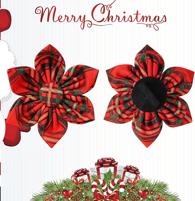 Christmas Dog Collar with Flower, Cotton Christmas Plaid Collar for Medium Girl Boy Dog,Red &Green Plaid Dog Collar Bowtie with Durable Metal Buckle,Adorable Pet Collar, XS, Neck 8-12in