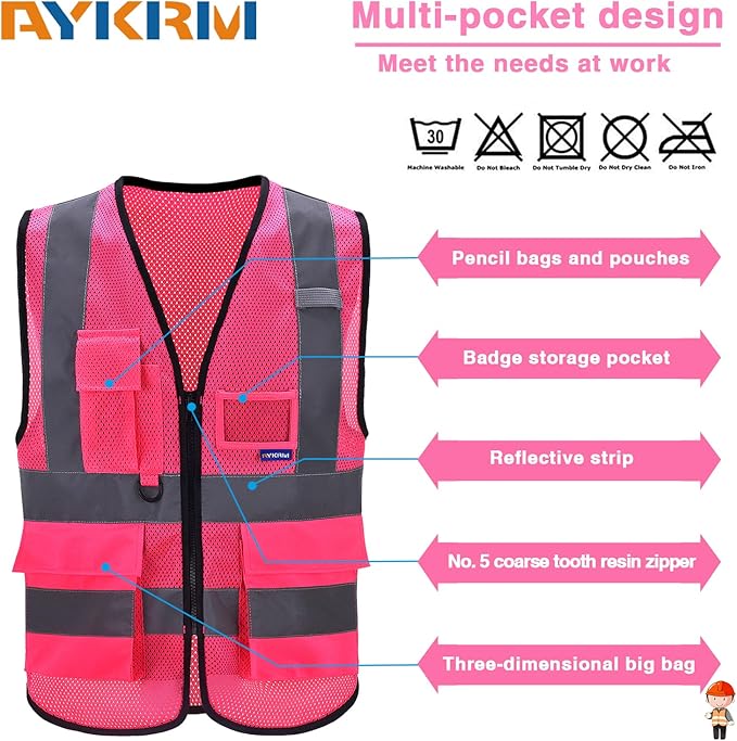 A-SAFETY 6XL 7XL 8XL Pink High Visibility Mesh Safety Reflective Vest Big and tall Hi Viz Work Vest for Men Women (Pink Mesh 6XL-8XL)