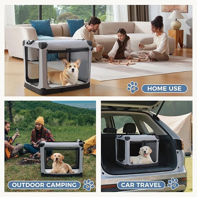 DUMOS Dog Crate 24 Inch Travel Cat Pet Carrier for Small Dog, Portable Foldable Soft Pet Airline Approved Crate with Storage Bag & Washable Pad for Indoor Outdoor Dog Kennel Carrier (S-30lbs, Grey)