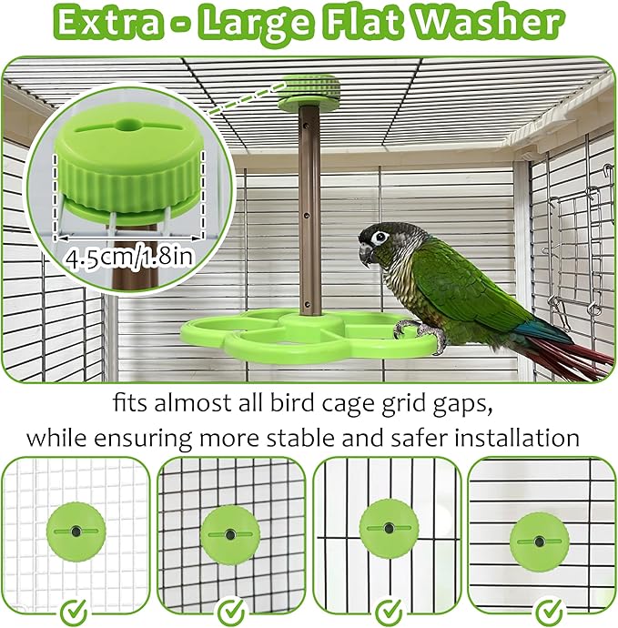 Washable Bird Spinning Toy, 360° Rotation Parrot Perch with Anti-Slip Texture, Sturdy Hanging Parakeet Toys with 1.8'' Larger Washer Fit Most Birds Cage, Large Bird Cage Toy for Cockatiel Budgie
