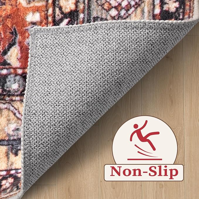 SERISSA Boho Round Area Rug, 4ft Washable Non-Slip Circle Rug, Ultra Soft
