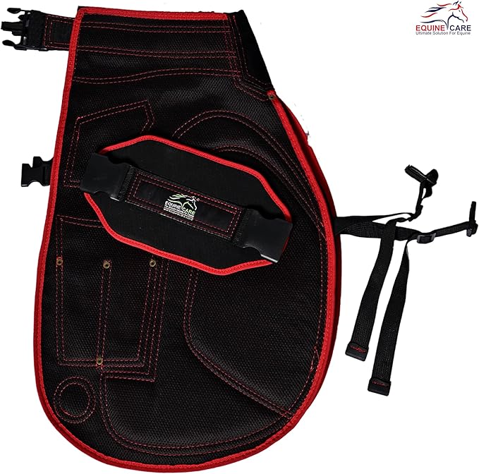 Equine Care Farrier Apron Chaps 2mm Cowhide Leather, 500 GSM Canvas, Air-Mesh, 27" Length, Adjustable Waist (28"-52"), Ergonomic Foam-Padded Thigh & Back Support, 4 Knife Pockets, 2 Nail Magnets.