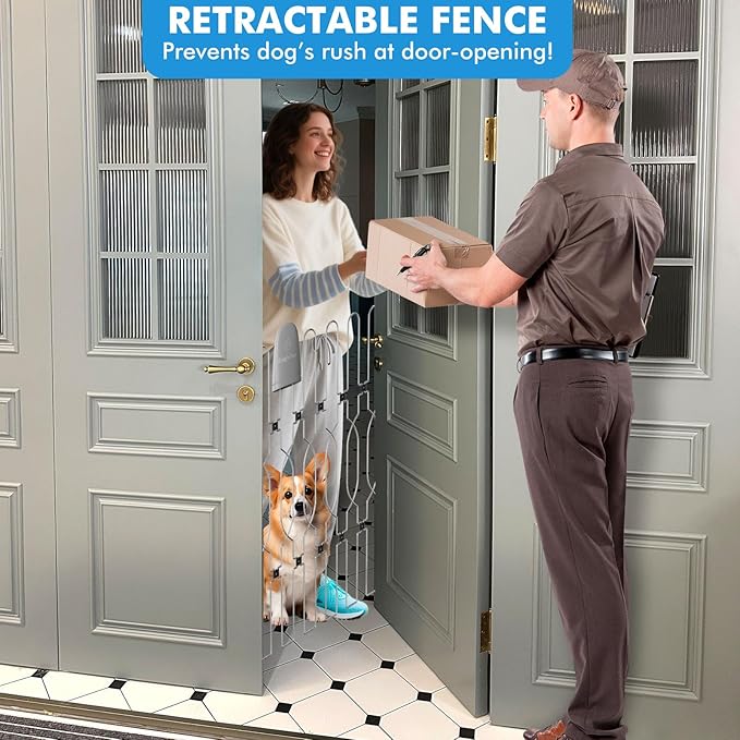 Snagle Paw Metal Retractable Door Barrier,28.4" Wide 35" Tall Safety Dog Gate for Front Door,Easy Install Retractable Pet Gate for Recreational Vehicle,Doorways