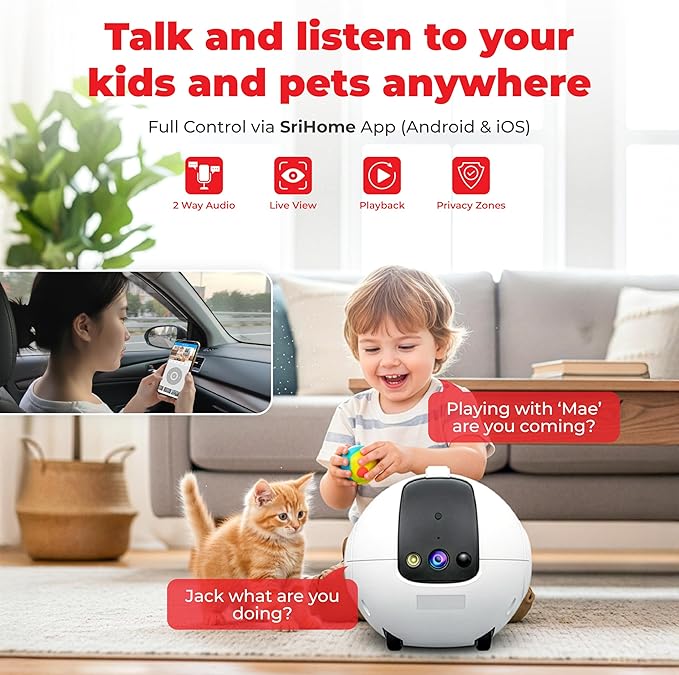 1440P Robot Dog Camera for Pets – Smart Rolling Pet Camera on Wheels with 10,000mAh Battery, 6 AI Modes, Two-Way Talk, 360° Patrol, Full-Color Night Vision, 256GB Support