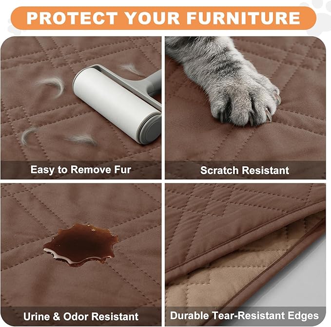 100% Waterproof Dog Couch Protector, Triple-Layer Waterproof Dog Bed Cover Pet Blanket Reversible 2-Tone Sofa Shield, Non-Slip Furniture Guard for Pets(82×92 Inch, Brown+Taupe)