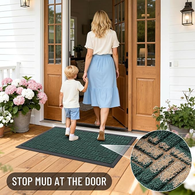 OLANLY Front Door Mat Outside Entrance 59x34, Heavy Duty Sturdy Natural Rubber
