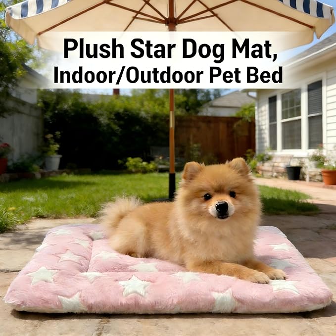 Dog Bed Mat - Reversible Dog Crate Bed Mats, Soft & Breathable Kennel Pad, Durable Crate Bed for Small Dogs & Cats (Pink&White Stars, S(24"*16"*1.2"))