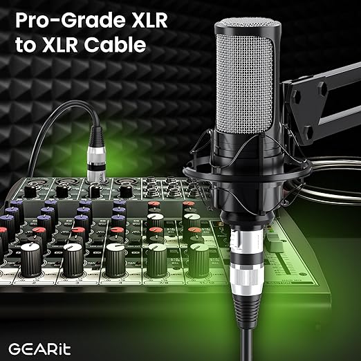 GEARit XLR Male to Female Microphone Cable (10 Feet, 6-Pack) 3-Pin Balanced Shielded Mixer, Recording Studio, Podcast - Black
