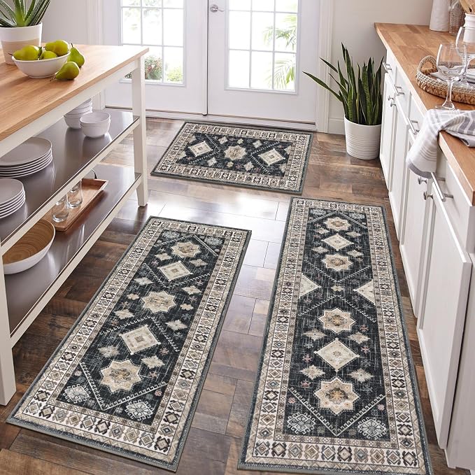 HEBE Boho Kitchen Rug Sets 3 Piece