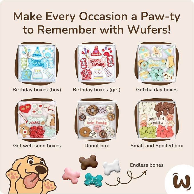 Wufers Birthday Boy Cookie Box | Gifts for Dogs | Gourmet-Decorated Treats | Made with Locally Sourced Ingredients (Blue - Birthday Boy)