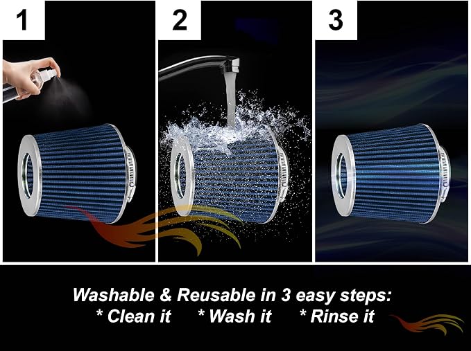 BLUE 6" 152 mm Inlet Truck Air Cone Replacement Performance Washable Clamp-On