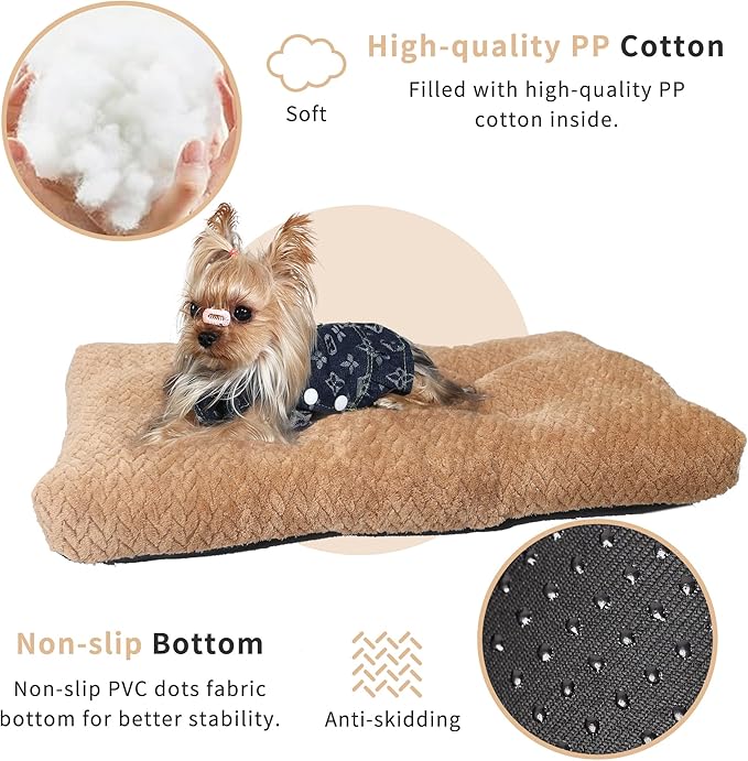 Dog Bed for Small Dogs Crate Washable 22 inch Dog Mats for Sleeping,Up to 15 lbs Soft and Fluffy Khaki S