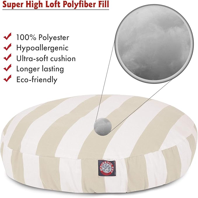 Majestic Pet Indoor Outdoor Vertical Stripe Round Pet Dog Bed with Removable Washable Cover, Sand, Small