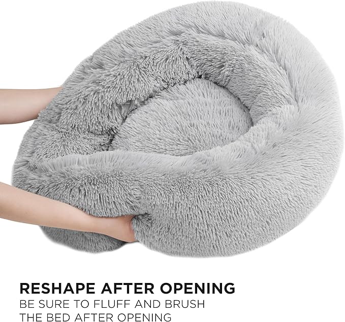 Juicy Couture Devon Faux Fur Large Gray Round Pet Bed for Dogs and Cats