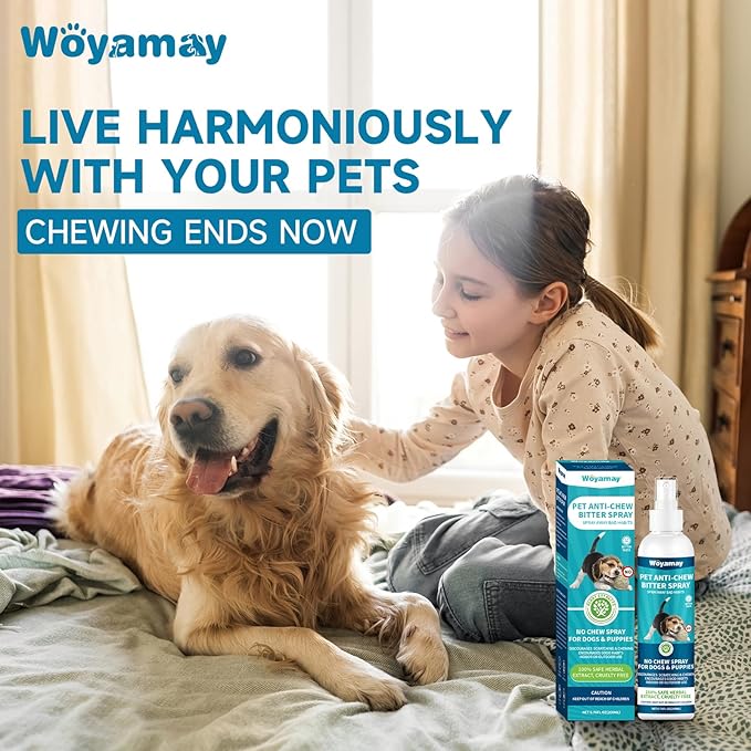 No Chew Spray for Dogs 200ML, Bitter Apple Spray for Dogs Stop Chewing Licking of Furniture, Shoes, Bandages, Dog Training & Behavior Aids Spray, Indoor & Outdoor Use, No Alcohol & Trace