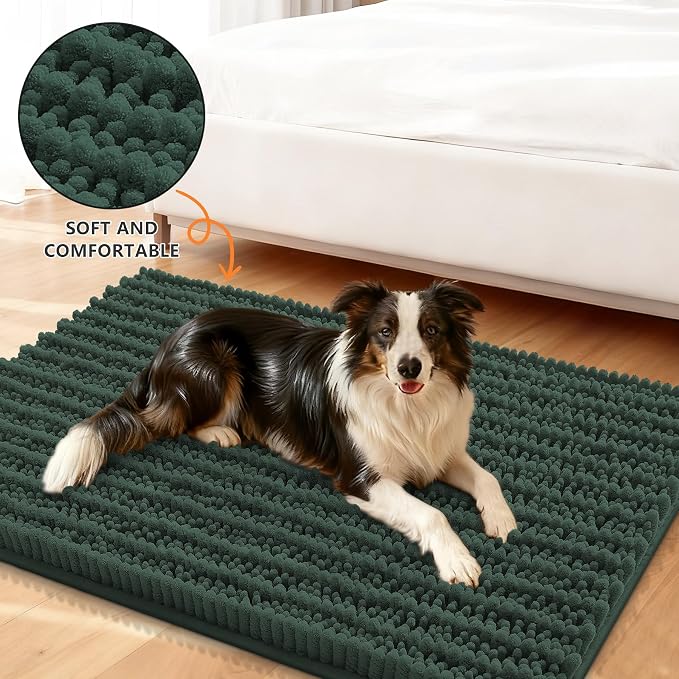 Smiry Dog Door Mat for Muddy Paws 40x32, Absorbent Dirt Trapper, Non-Slip