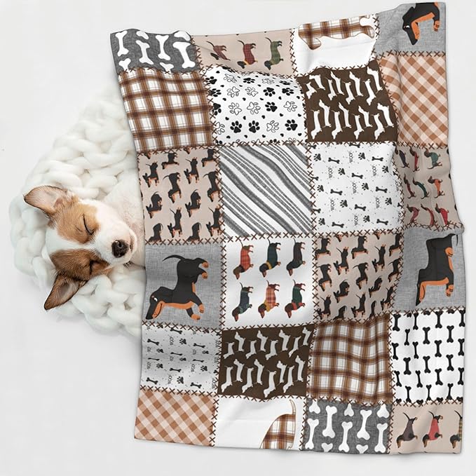 Dachshund Dog Throw Blanket - Buffalo Plaid Blanket for Dog Cat Paw Print Pet Blankets 40x30 for Couch Sofa Bed