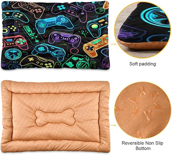 Colorful Video Game Controllers Dog Bed Cat Bed, Rectangle Comfortable Pet Bed, Ultra Soft Calming Dog Bed for Small Medium Dogs, 18x24in