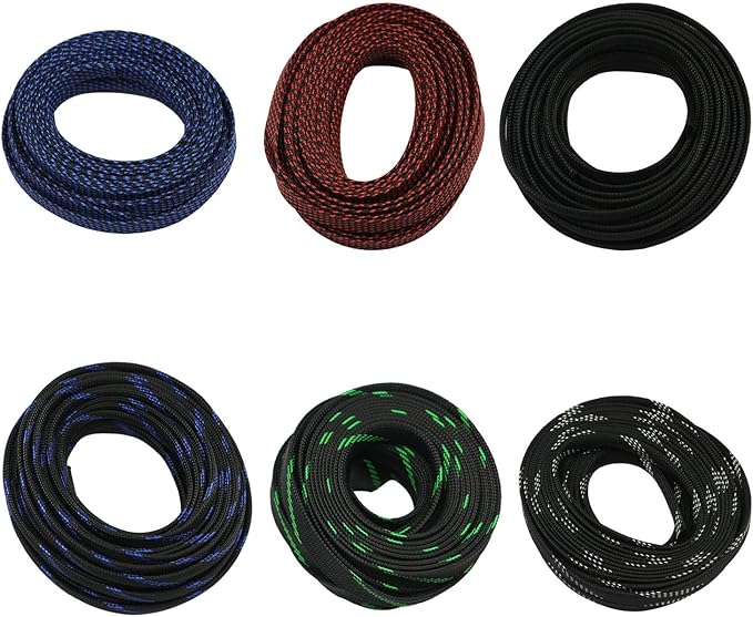 30ft PET Expandable Sleeving Wire Cable Sleeve (1/4", Steel Blue&Black)