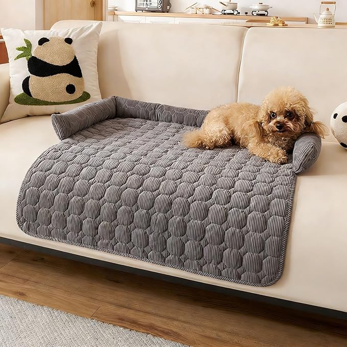 Dream Cloud Pet Sofa Bed Machine Washable Waterproof Supportive Comfort Non-Slip Plush Pet Couch Bed with Raised Edge for Sofa Car Floor, Small Medium Dogs Cats, Furniture Protector (Dark Gray2)