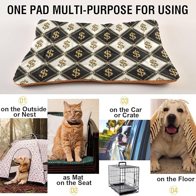 Black White Dollar Sign Pet Bed Cute Dog Bed Mat Absorbing Non Slip Pad Pet Sleeping Mat for Small, Medium, and Large Dogs Puppy Cat 24 in x 18 in