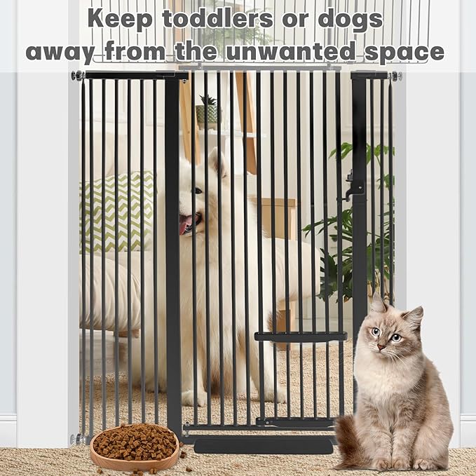 71 Inch Extra Tall Pet Gate with Small Cat Door, 29.55"-46.06" Adjustable Wide Dog Gate, Tall Cats Gates for Doorway, Stairs, House(Black)