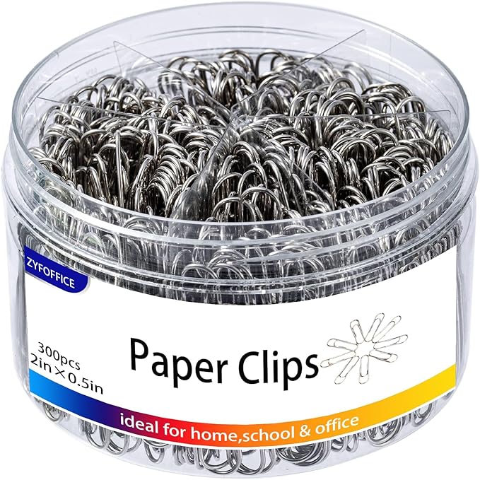 Colored Jumbo Paper Clips, 300pcs 2 Inch (50 mm) Paper Clip Paperclips Colorful Clips for Paperwork Ideal for Home, School and Office Use Colored