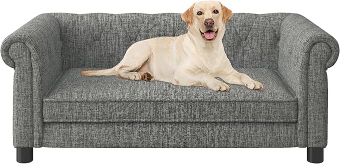 Dog Sofa Couch for Medium to Large Dogs, Memory Foam Pet Sofa Couch with Washable Fabric, Durable Elevated Dog Bed with Legs, Removable Cushion for Medium and Large Dogs, Light Gray