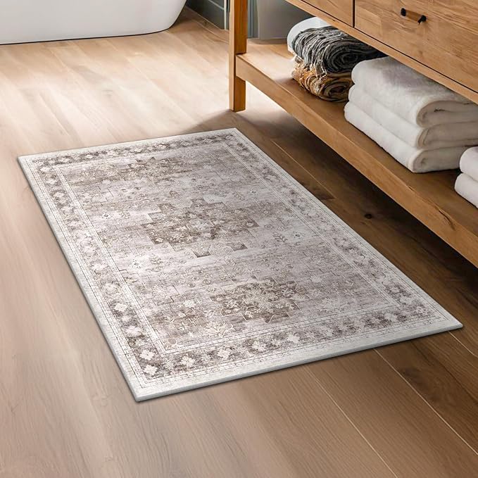 2x4 Boho Runner Rug, Neutral Farmhouse Entryway Rugs, Small Throw Runners
