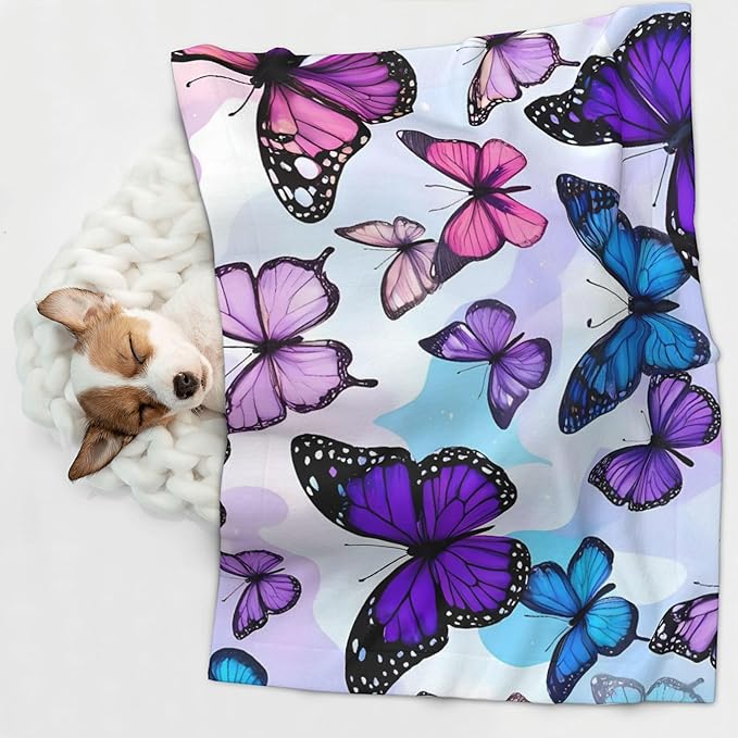 Waterproof Dog Blanket Soft Pet Blanket for Puppy Cat, Fleece Cat Throw Blankets for Furniture Bed Couch Sofa Reversible - Flying Butterflies