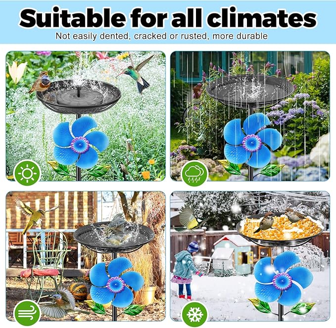 48.8“ Metal Bird Bath for Outside, Detachable Birdbath & Birdfeeder Feeder Bowl with Wind Spinner, Vintage Bird Baths for Outdoors Garden Yard Lawn Decor (Black+Windmill)