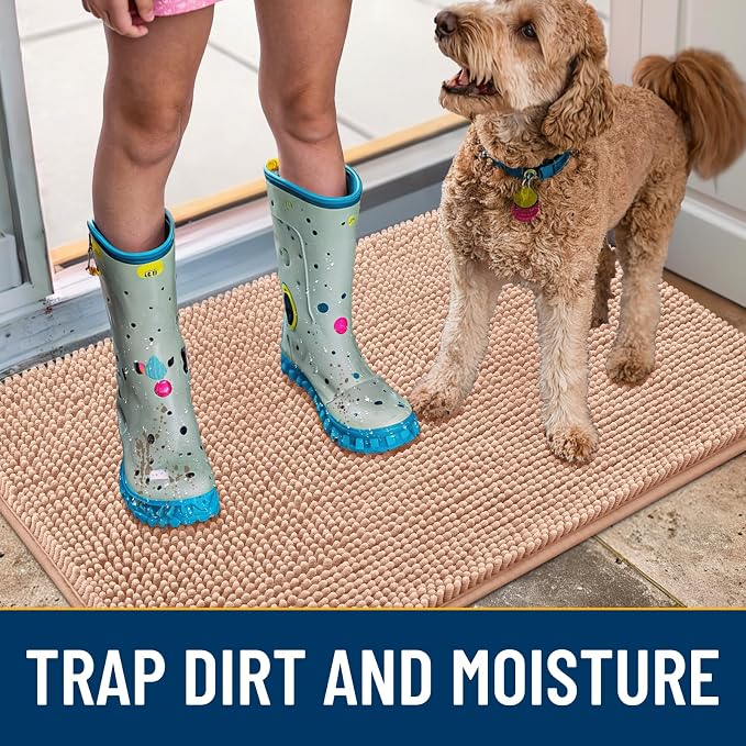Smiry Dog Door Mat for Muddy Paws 24x16, Absorbent Dirt Trapper, Non-Slip