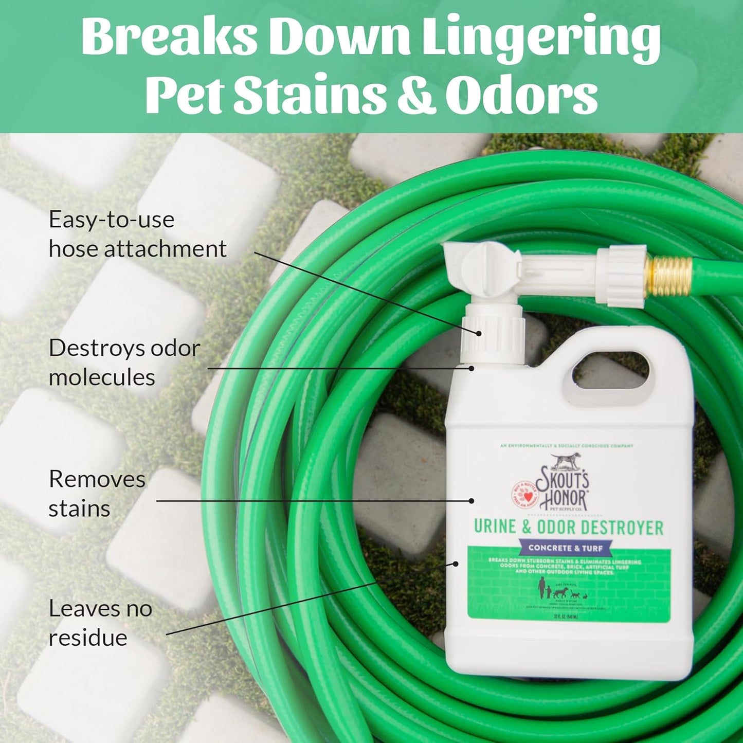 SKOUT'S HONOR Pet Urine & Odor Destroyer Concrete & Turf - Professional Strength, Plant-Powered, Cruelty-Free Urine Eliminator for Concrete, Turf, and Outdoor Living Spaces 32 oz.