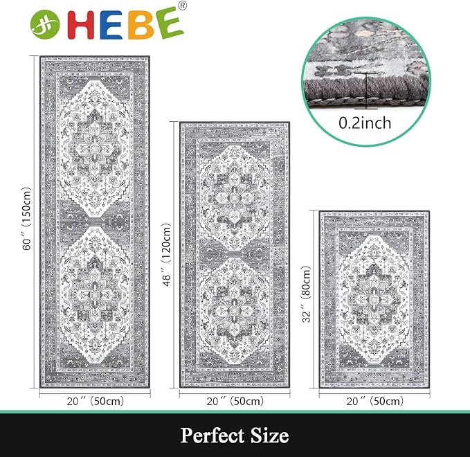 HEBE Boho Kitchen Rug Sets 3 Piece