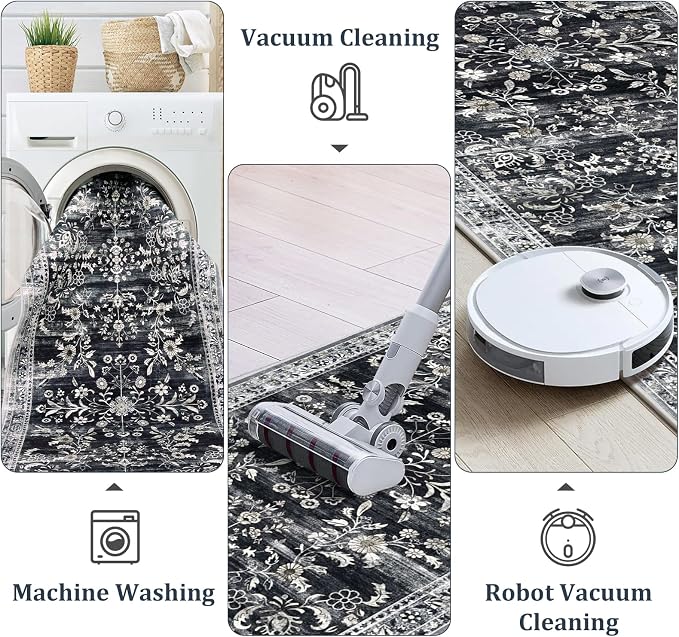 Yamaziot Washable Runner Rug 2x8 – Non Slip Boho Floral Hallway Runner Rug