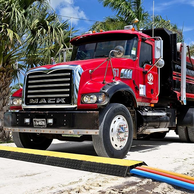 Yescom Cable Ramp Protector 3 Channel Garden Hose Protecitive 44000 Lbs Load Capacity Heavy Duty, 35.43"x23.62"x4.33" Speed Bump for Road, Driveway, Walkway and Commercial Use