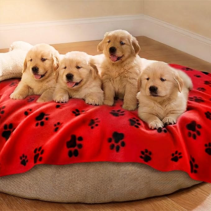 LINENLUX Cute Dog Blanket for Small Medium Dogs 6-Pack Soft Stretchy Fleece Blankets for Pet Cat Puppy Warm Wrinkle-Resistant Throw for Couch Bed Outdoor Red 45x31 inch (Pack of 6)