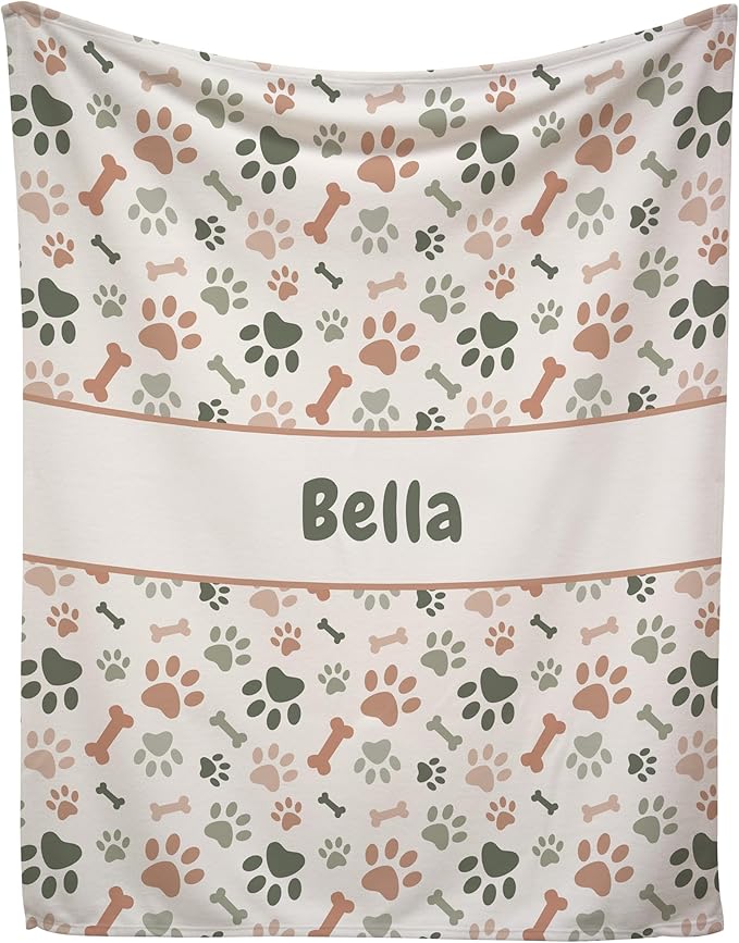 Prints Next Day – Custom 50" x 60" Fleece Pet Lightweight Blanket Personalized with Pet Lightweight's Name - Paw Pattern - Gift for Dog Owners - Printed in America