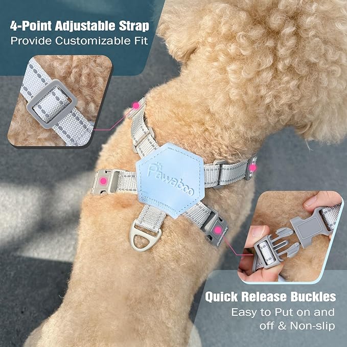 Pawaboo Small Dog Harness and Leash Set, Puppy Harness X-Frame No Pull No Choke, Dog Vest Harness Adjustable for Small Medium Sized Dogs, Soft Breathable Pet Harness for Walking Outing (M, Blue)