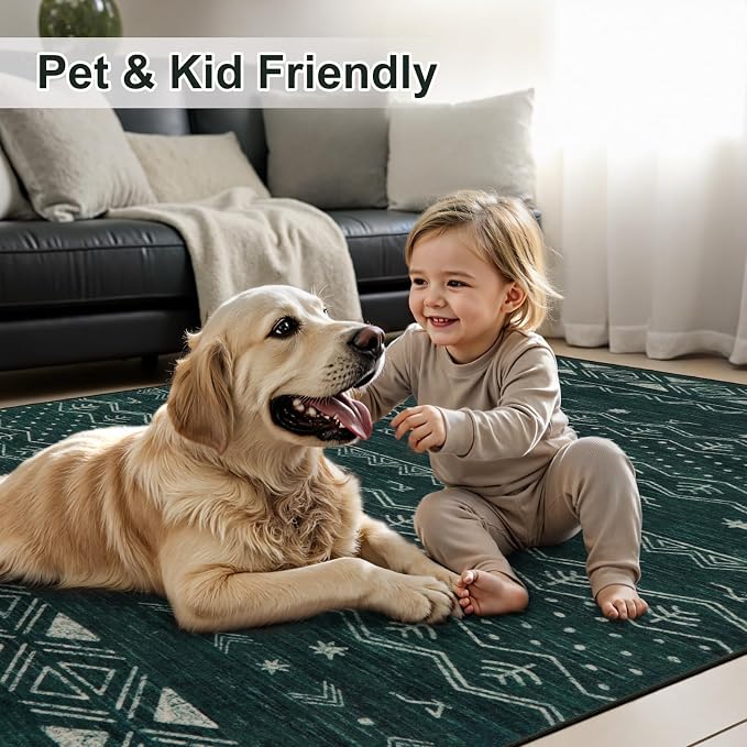SERISSA 2x6 Kitchen Runner Rug, Washable Non-Slip Dark Green Boho Rug, Soft