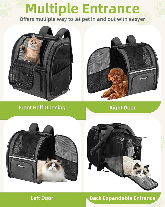 Expandable Cat Carrier Backpacks with Breathable Mesh, Pet Carrier Backpack for Cats Small Dogs Puppies Up to 20 Lbs, Dog Carrier Backpack Great for Travel/Hiking/Camping/Outdoor-Black