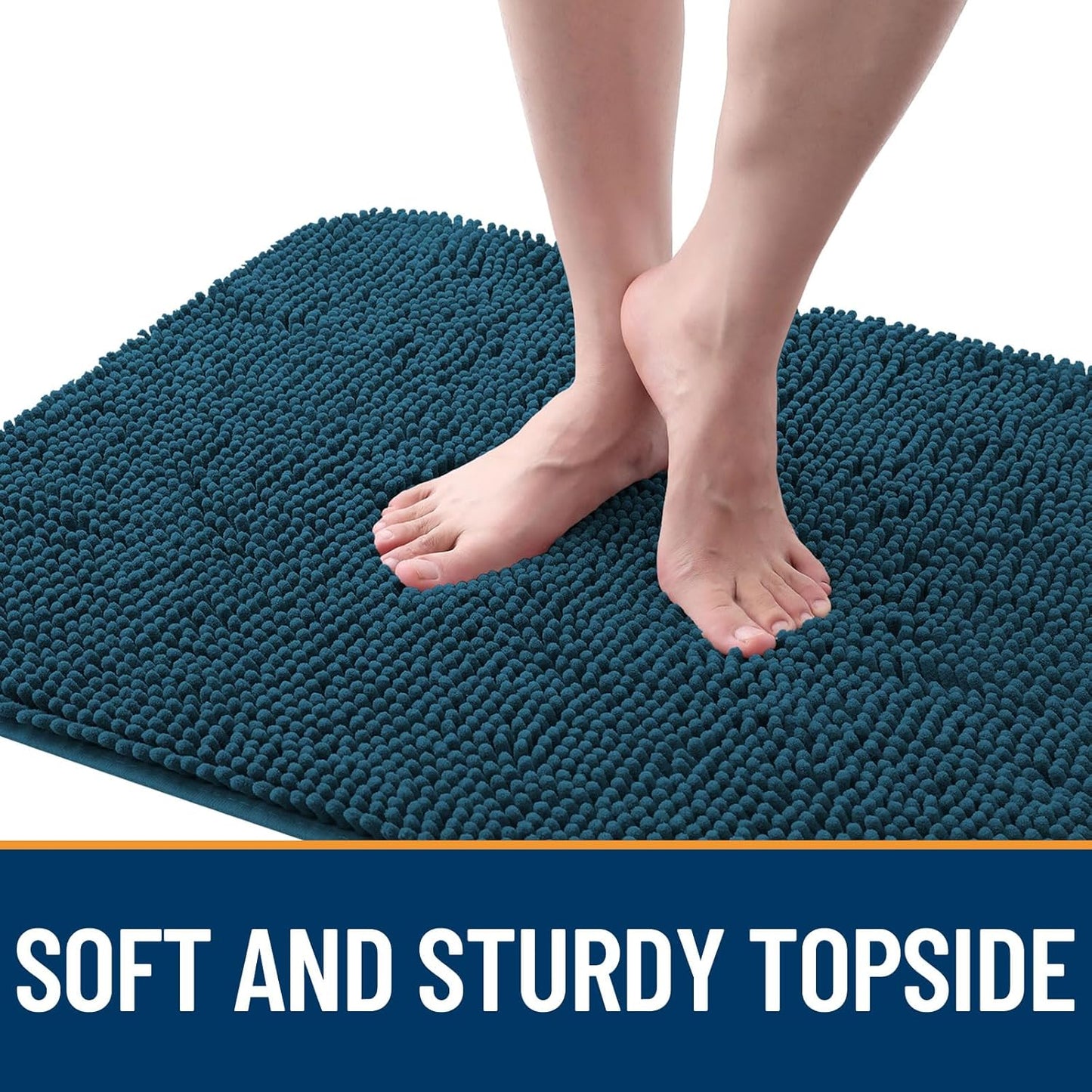 OLANLY Dog Door Mat for Muddy Paws 44x24, Absorbs Moisture and Dirt, Absorbent Non-Slip Washable Doormat, Quick Dry Chenille Mud Mat, Entry Indoor Entryway Carpet for Inside Floor, Atlantic Blue