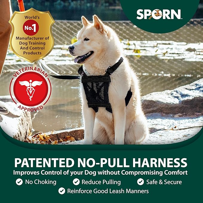 Sporn No Pull Dog Harness, Durable Nylon Mesh Harness for Large Dogs, No Choke Design, Padded Restraint Sleeves, Adjustable Fit, Easy On/Off, Large/XL for Extra Large Breeds, Black