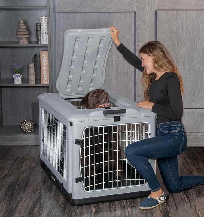 Pet Gear “The Other Door” 4 Door Steel Crate for Dogs/Cats with Removable Tray, Essential Grey, 42 Inch