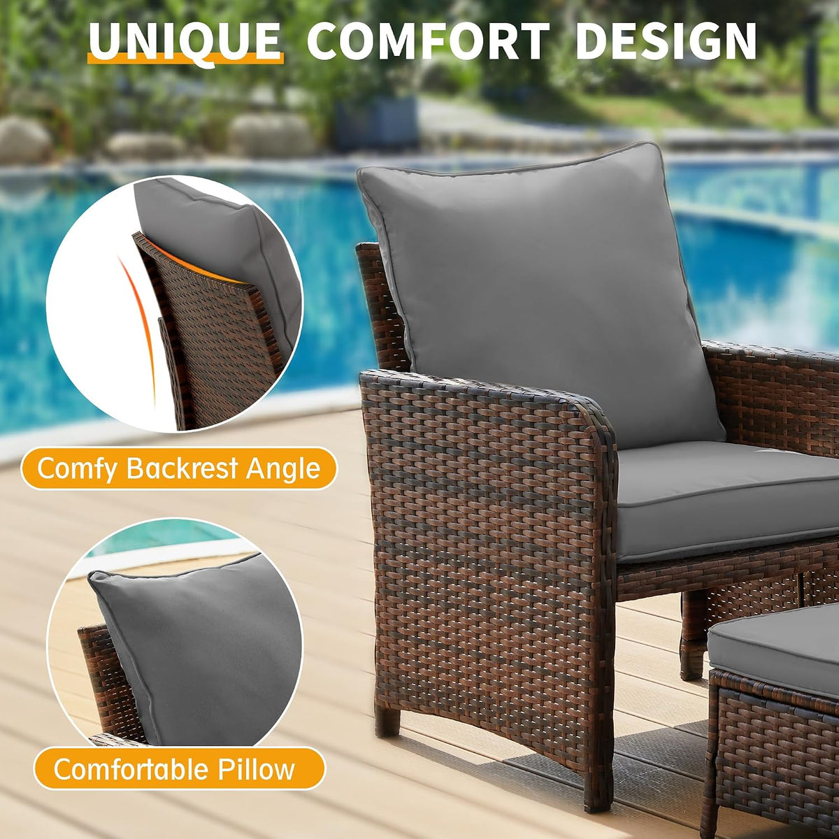 UDPATIO Balcony Furniture, Space-Saving Patio Chairs with Ottoman