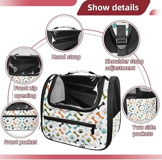Colored Dog Cat Paw Footprint and Bones Cat Backpack Carrier Pet Backpack Carrier for Small Dogs and Medium cat Puppy Kitten Bunny