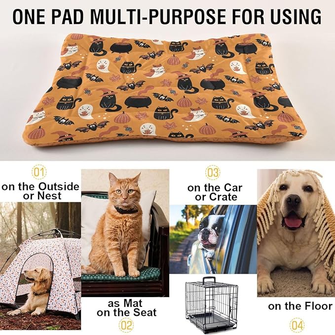 Halloween Cat Bat Witch Pet Bed Cute Dog Bed Mat Absorbing Non Slip Pad Pet Sleeping Mat for Small, Medium, and Large Dogs Puppy Cat 24 in x 18 in