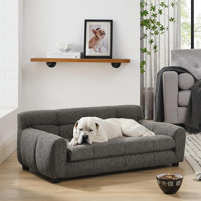 Soft and Comfortable Dog Couch Bed,Elevated Large Dog Sofa with Backrest and Armrestsmodern Rectangular pet Sofas,pet Furniture. Dry Cleanable Fabric Furniture for Medium and Large Dogs (Gray)